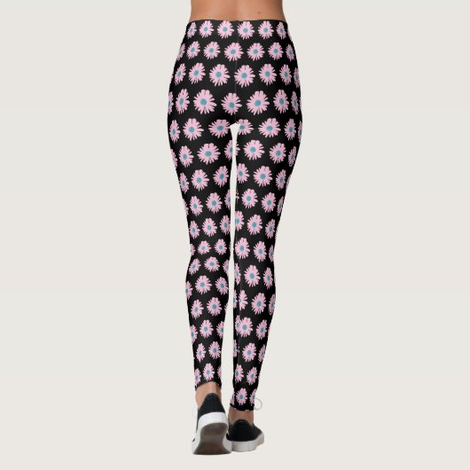 Floral Daisy Pink Blue Design Illustration Pattern Leggings (Achterkant)