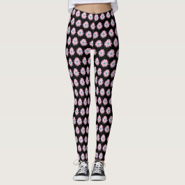 Floral Daisy Pink Blue Design Illustration Pattern Leggings