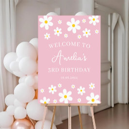 Floral Daisy Pink Verjaardagsfeest Welkom Poster