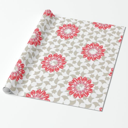 Floral Daisy-Prints op grijze benzine Cadeaupapier (Uitgerold)
