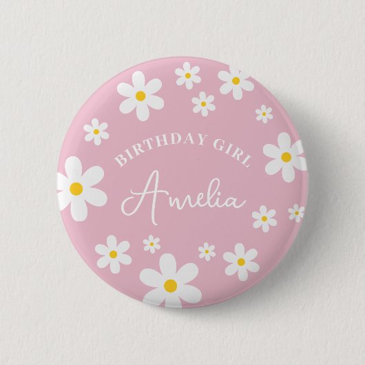 Floral Daisy Roze Meisjes Verjaardag Badge Ronde Button 5,7 Cm (Voorkant)