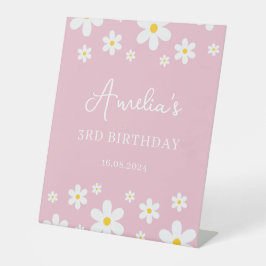 Floral Daisy Roze Verjaardagsfeest Pedestal Sign Reclamebord Met Voetstuk