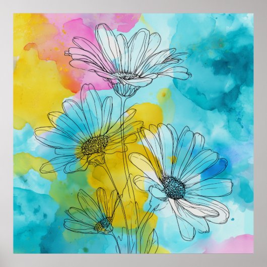 Floral Daisy Semi-Gloss Poster Wall Art (Voorkant)