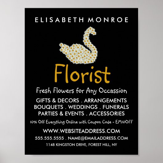 Floral Daisy Swan, Bloemietaal Adverteren Poster (Voorkant)