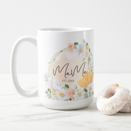 Floral Daisy & Tulp Mama Mok – gepersonaliseerd ca (Met donut)