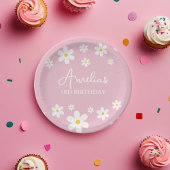 Floral Daisy Verjaardag Roze Papier Bord