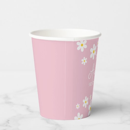 Floral Daisy Verjaardag Roze Papier Cup Papieren Bekers (Rechts)