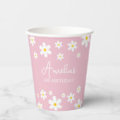 Floral Daisy Verjaardag Roze Papier Cup Papieren Bekers (Voorkant)