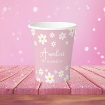 Floral Daisy Verjaardag Roze Papier Cup