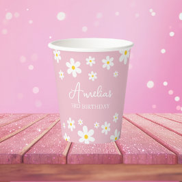 Floral Daisy Verjaardag Roze Papier Cup Papieren Bekers