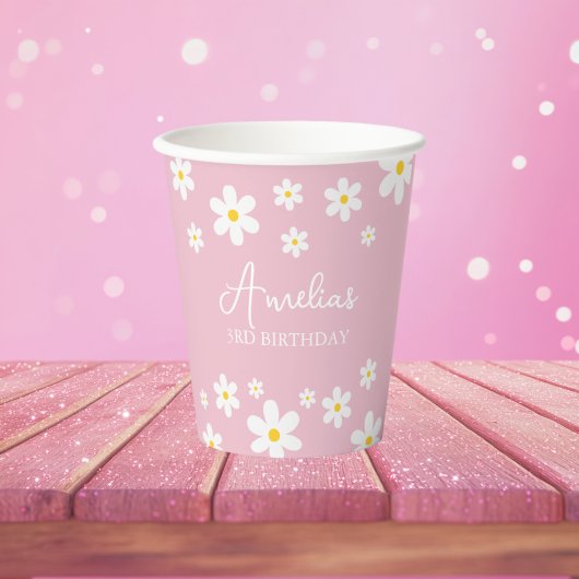 Floral Daisy Verjaardag Roze Papier Cup Papieren Bekers