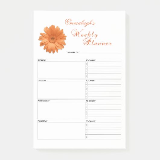 Floral Daisy Weekly Planner Gepersonaliseerd Post-it® Notes (Voorkant)