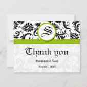 Floral Damask Black en White met Green Trim Bedankkaart (Voorkant)