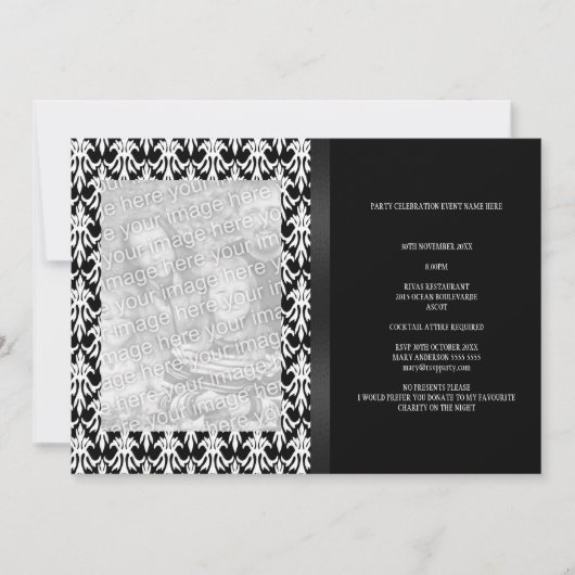 Floral Damask Black & White Photo All Events Kaart (Voorkant)