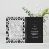 Floral Damask Black & White Photo All Events Kaart (Staand voorkant)