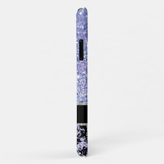 Floral Damask Bling Glitter Blue Silver Monogram Case-Mate iPhone Case (Achterkant/rechts)