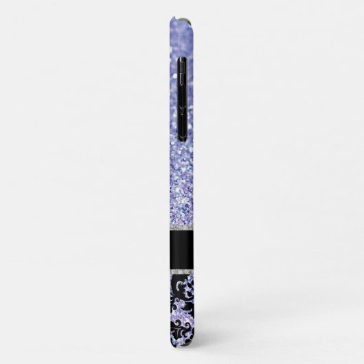 Floral Damask Bling Glitter Blue Silver Monogram Case-Mate iPhone Case (Achterkant/links)