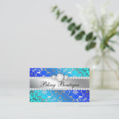 Floral Damask Blue Zee Silver Jewelry Visitekaartje (Staand voorkant)