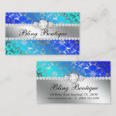 Floral Damask Blue Zee Silver Jewelry Visitekaartje (Voorkant / Achterkant)