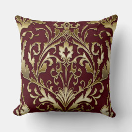 Floral damask Bourgogne en goud, elegant, Kussen