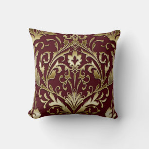 Floral damask Bourgogne en goud, elegant, Kussen