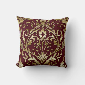 Floral damask Bourgogne en goud, elegant,  Kussen
