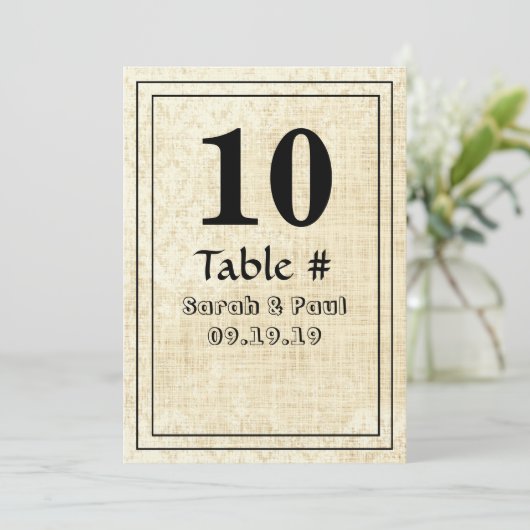  Floral Damask Burlap Wedding Table No. Kaart (Staand voorkant)