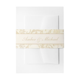 Floral Damask Creme en Beige Wedding Uitnodigingen Wikkel