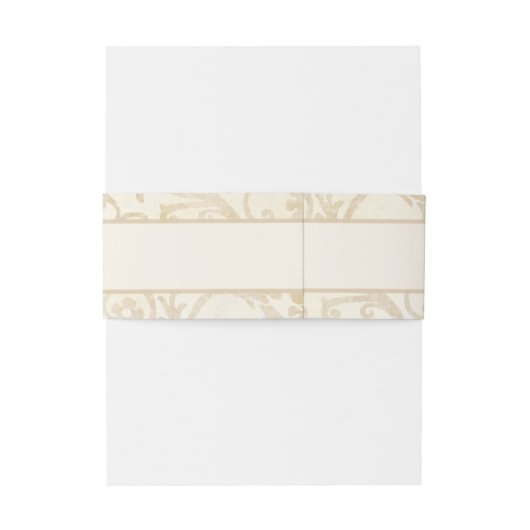 Floral Damask Creme en Beige Wedding Uitnodigingen Wikkel (Achterkant Voorbeeld)