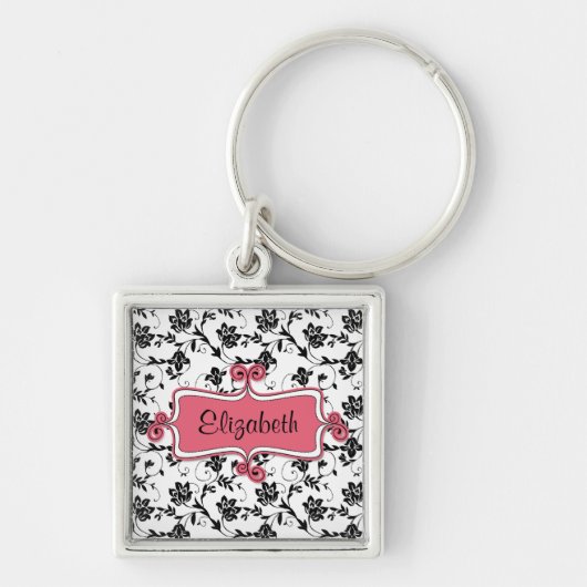 Floral Damask Custom Name Sleutelhanger (Voorkant)