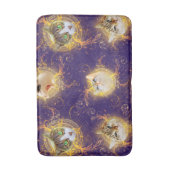 Floral Damask Cute Kitty Cat - Royal Paars Badmat (Voorkant Verticaal)