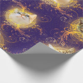  Floral Damask Cute Kitty Cat - Royal Paars Cadeaupapier (Hoek)