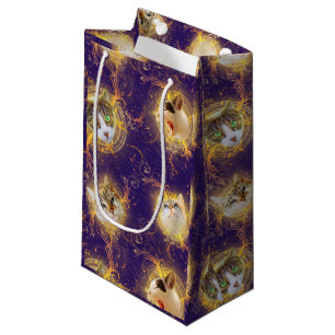 Floral Damask Cute Kitty Cat - Royal Paars Klein Cadeauzakje