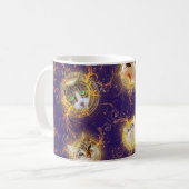  Floral Damask Cute Kitty Cat - Royal Paars Koffiemok (Voorkant links)