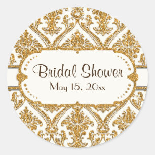 Floral Damask Elegant Gold Glitter Vrijgezellenfee Ronde Sticker