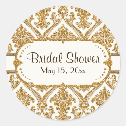 Floral Damask Elegant Gold Glitter Vrijgezellenfee Ronde Sticker (Voorkant)