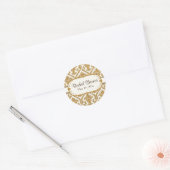 Floral Damask Elegant Gold Glitter Vrijgezellenfee Ronde Sticker (Envelop)