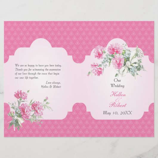 Floral Damask Elegant Wedding Ceremony Programme (Voorkant)