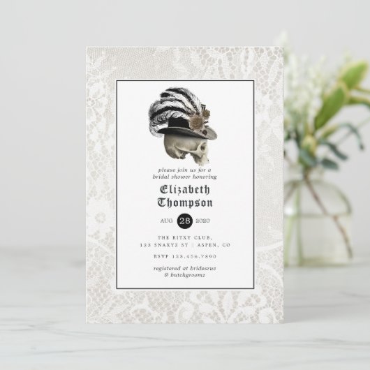 Floral Damask en Lace Gothic Vrijgezellenfeest Kaart (Staand voorkant)