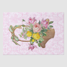 Floral Damask en roze rozen in mand Craft Tissuepapier