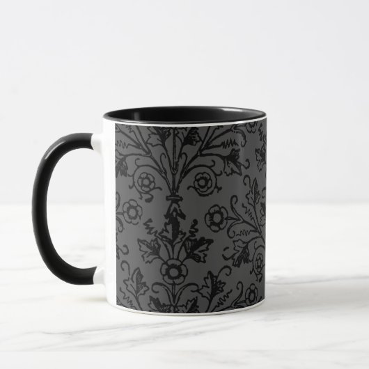 Floral Damask Etching Black op Dark Grey Mok (Links)