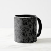 Floral Damask Etching Black op Dark Grey Mok (Voorkant rechts)