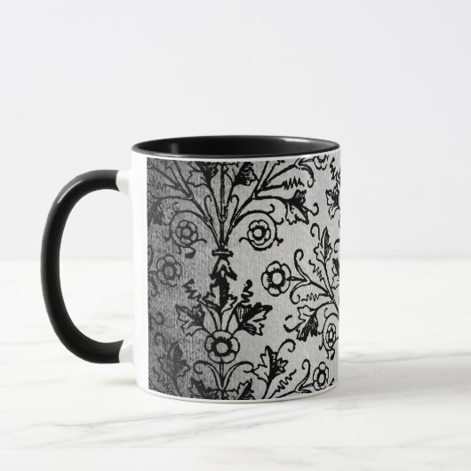 Floral Damask Etching op Grungy Grey Mok (Links)
