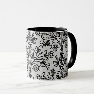 Floral Damask Etching op Grungy Grey Mok