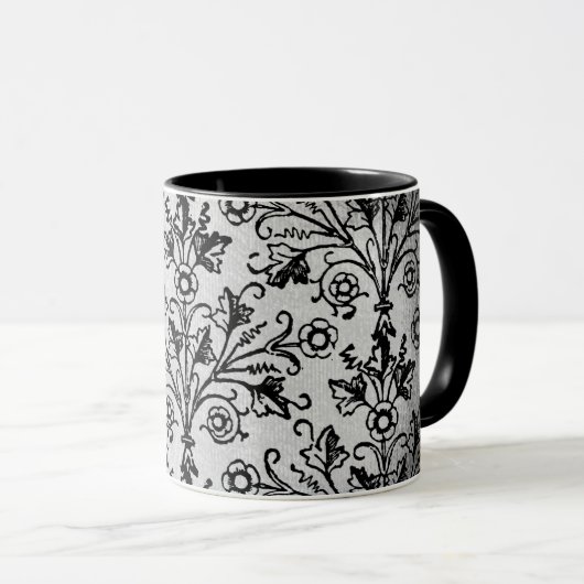 Floral Damask Etching op Grungy Grey Mok (Voorkant rechts)