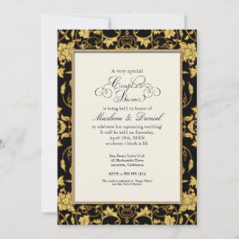 Floral Damask Glitter Gold Elegant Couples Shower Kaart