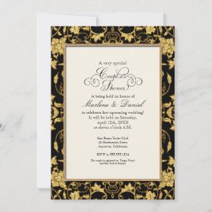 Floral Damask Glitter Gold Elegant Couples Shower Kaart