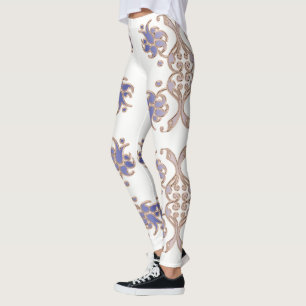 floral damask golden element . leggings