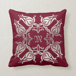 floral damask golden element.monogram. kussen