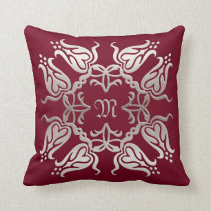 floral damask golden element.monogram. kussen